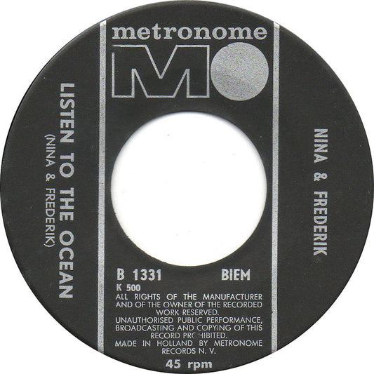 Nina & Frederik - Listen To The Ocean 42838 Vinyl Singles Vinyl Very Good (VG) <br> Hoes Good Plus (G+)