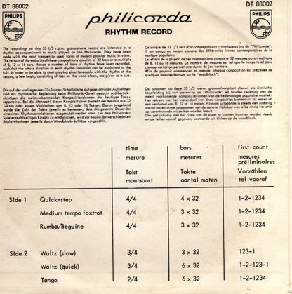 Unknown Artist - Philicorda Rhythm Record (** ⅓ RPM) Vinyl Singles Vinyl Very Good (VG) <br> Hoes Good Plus (G+)