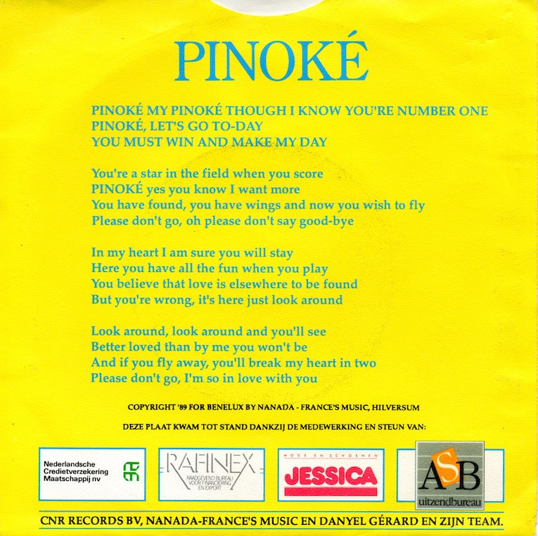 Danyel Gerard - Pinoke Vinyl Singles Vinyl Very Good (VG) <br> Hoes Good Plus (G+)