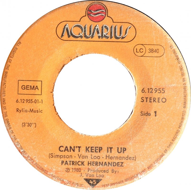 Patrick Hernandez - Can't Keep It Up 28489 Vinyl Singles Goede Staat