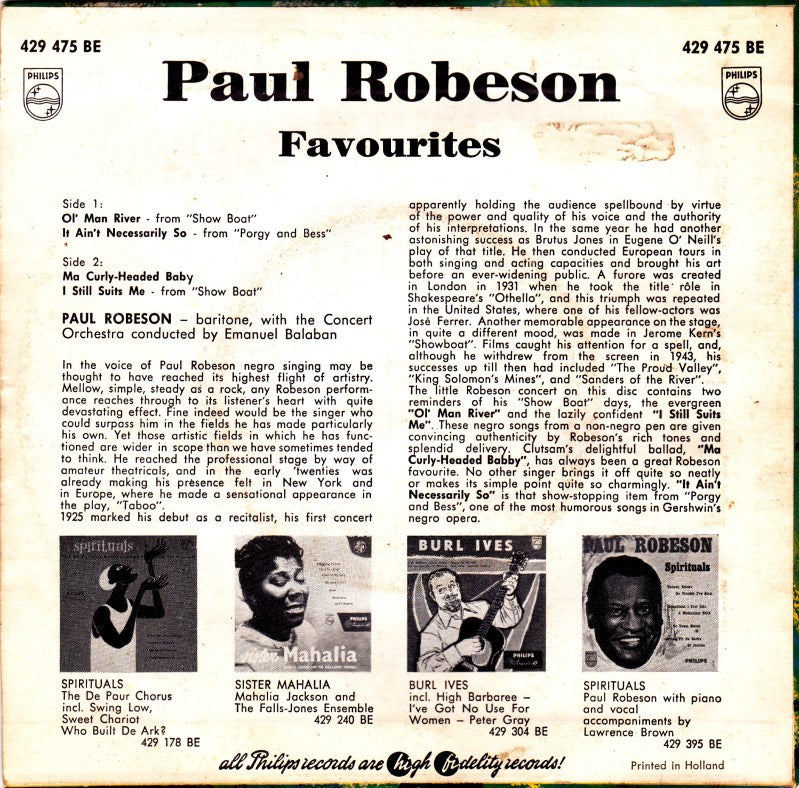 Paul Robeson - Favourites (EP) 10226 14409 Vinyl Singles EP Goede Staat