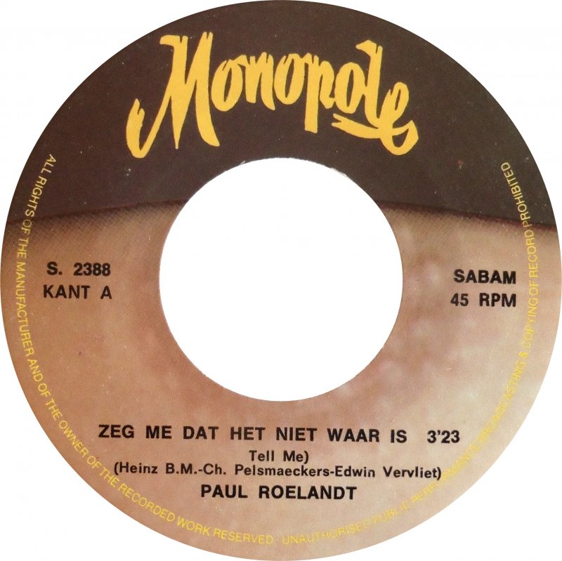 Paul Roelandt - Zeg Me Dat Het Niet Waar Is 29268 Vinyl Singles VINYLSINGLES.NL
