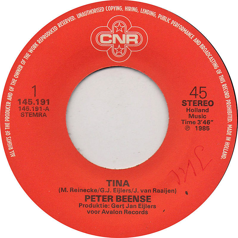 Peter Beense - Tina Vinyl Singles VINYLSINGLES.NL