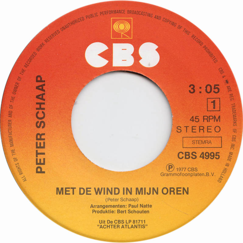 Peter Schaap - Met De Wind In Mijn Oren 32053 Vinyl Singles VINYLSINGLES.NL