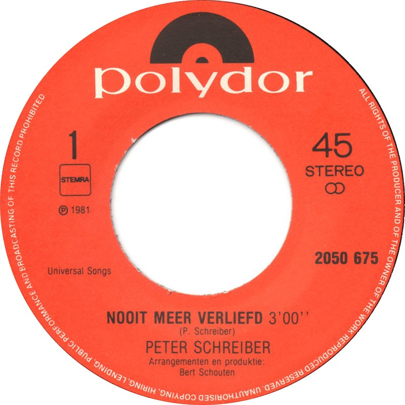 Peter Schreiber - Nooit Meer Verliefd Vinyl Singles VINYLSINGLES.NL