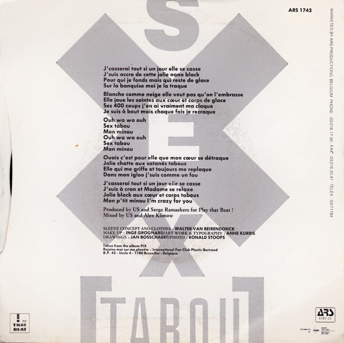 Plastic Bertrand - Sex Tabou Vinyl Singles Vinyl Very Good (VG) <br> Hoes Good Plus (G+)