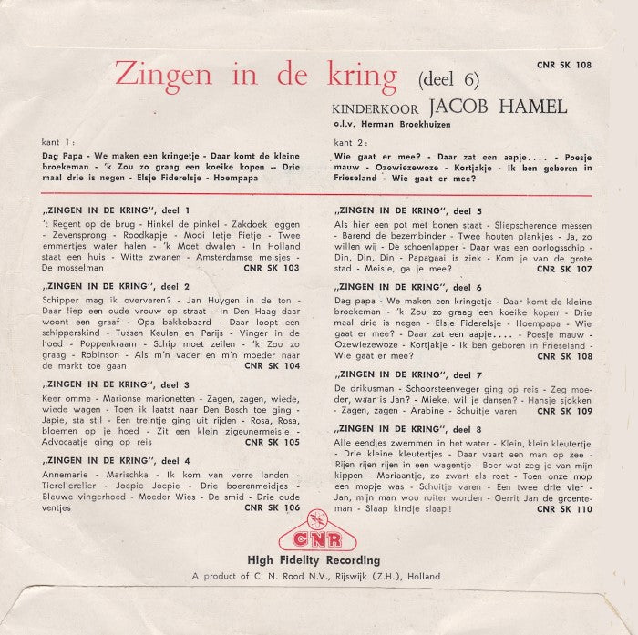 Kinderkoor Jacob Hamel - Zingen In De Kring 6 (EP) Vinyl Singles EP VINYLSINGLES.NL