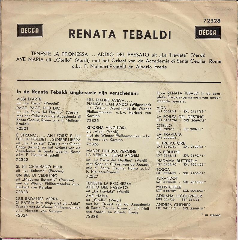 Renata Tebaldi - Teneste La Promessa 03633 Vinyl Singles Goede Staat