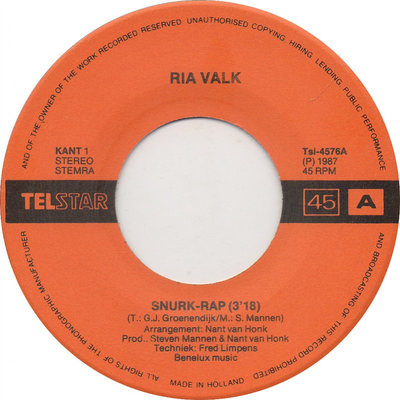 Ria Valk - Snurk-Rap 23336 Vinyl Singles Goede Staat