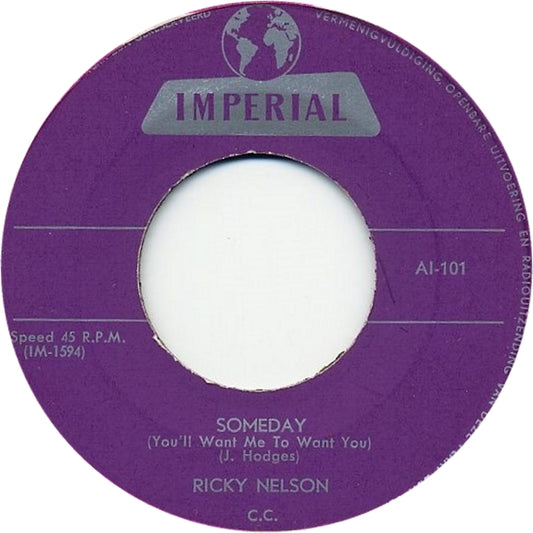 Ricky Nelson - Someday Vinyl Singles Vinyl Very Good (VG) <br> Hoes Generic