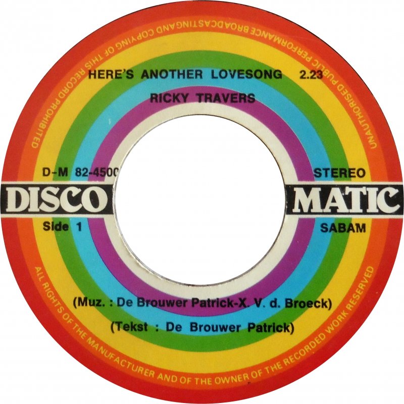 Ricky Travers - Here's Another Lovesong Vinyl Singles Vinyl Very Good (VG) <br> Hoes Good Plus (G+)
