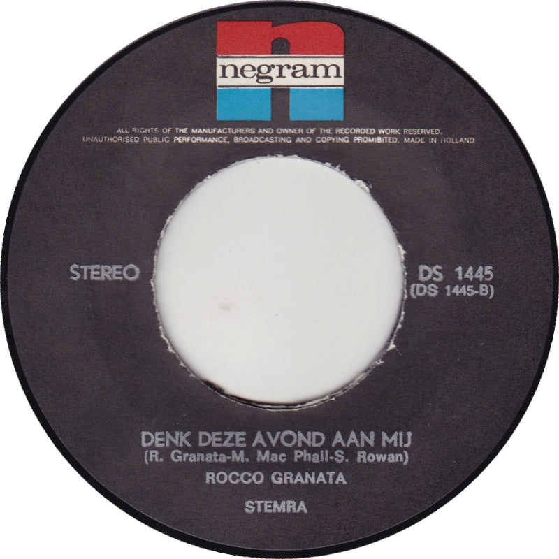 Rocco Granata - Jessica Vinyl Singles Vinyl Very Good (VG) <br> Hoes Good Plus (G+)