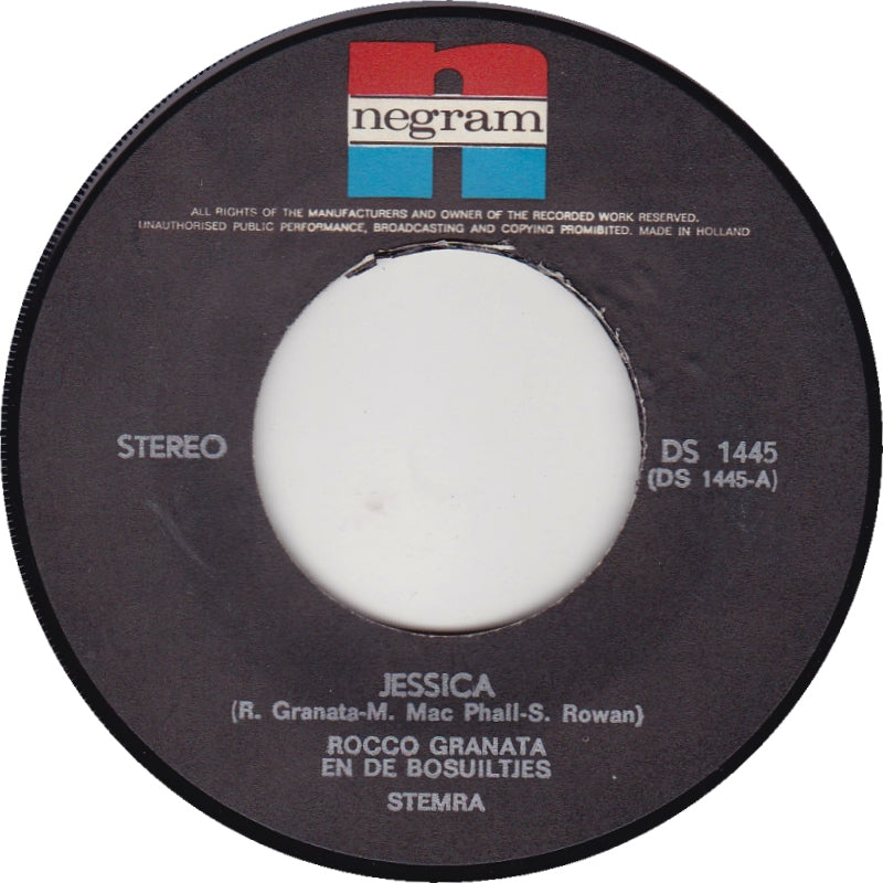 Rocco Granata - Jessica Vinyl Singles Vinyl Very Good (VG) <br> Hoes Good Plus (G+)
