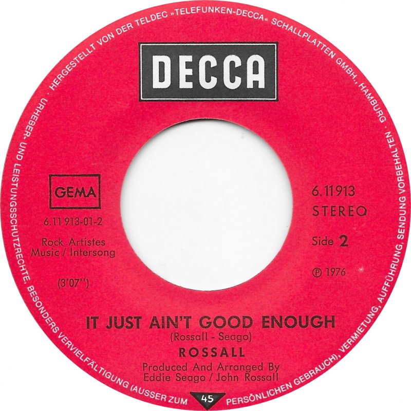 Rossall - It's No Use You Telling Me No Vinyl Singles Vinyl Very Good (VG) <br> Hoes Good Plus (G+)