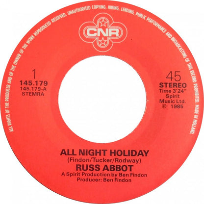 Russ Abbot - All Night Holiday Vinyl Singles Vinyl Goed / Hoes Sticker