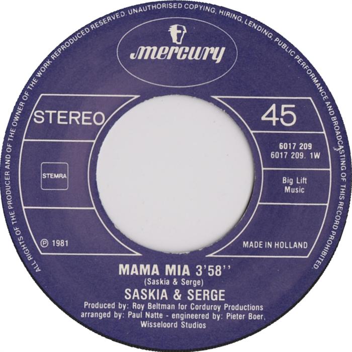 Saskia & Serge - Mama mia 02358 26510 Vinyl Singles VINYLSINGLES.NL
