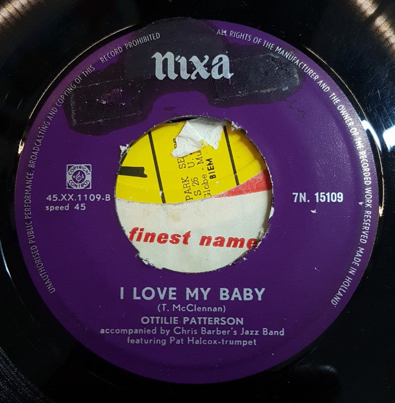 Ottilie Patterson - I Love My Baby Vinyl Singles Vinyl Very Good (VG) <br> Hoes Good Plus (G+)