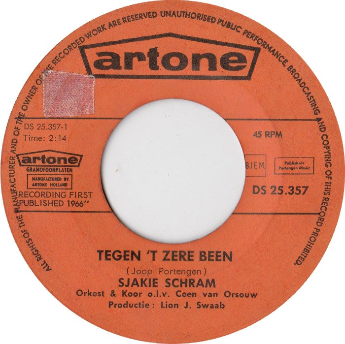 Sjakie Schram - Tegen 't Zere Been 13923 29900 Vinyl Singles VINYLSINGLES.NL