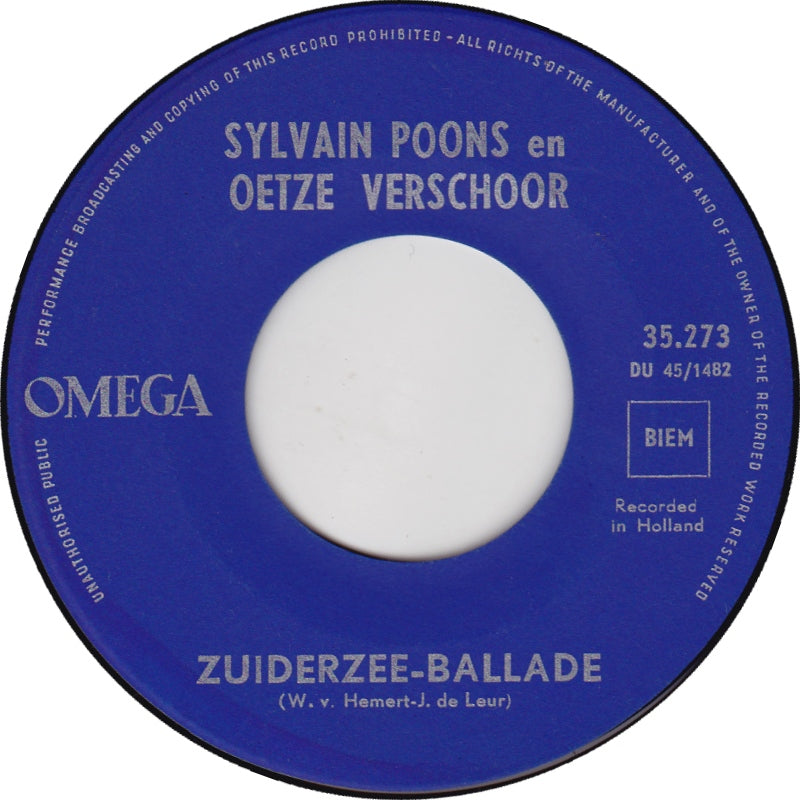 Sylvain Poons & Oetze Verschoor - Zuiderzee-Ballade 31099 32954 Vinyl Singles VINYLSINGLES.NL