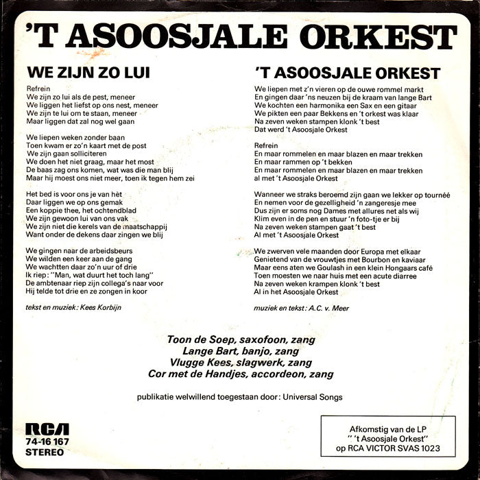 't Asoosjale Orkest ‎- 't Asoosjale Orkest 29005 29005 Vinyl Singles Goede Staat