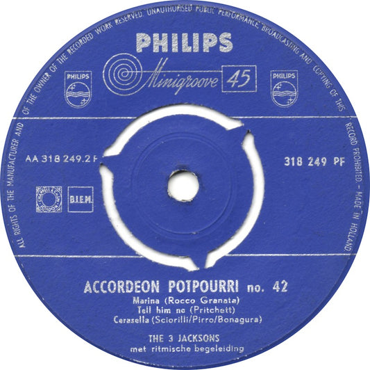 3 Jacksons - Accordeon Potpourri No. 42 Vinyl Singles Vinyl Zeer Goed / Hoesje Generic "VINYLSINGLES.NL"