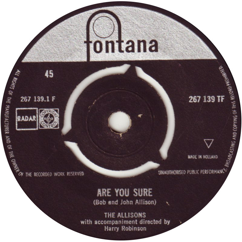 Allisons - Are You Sure Vinyl Singles VINYLSINGLES.NL