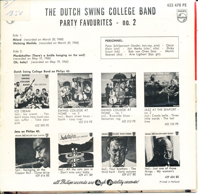 Dutch Swing College Band - Party Favourites - Vol. 2 (EP) Vinyl Singles EP VINYLSINGLES.NL