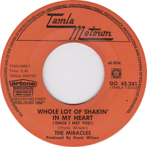 Miracles - Whole Lot Of Shakin' In My Heart Vinyl Singles VINYLSINGLES.NL