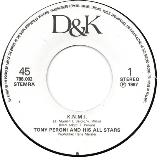 Tony Peroni & His All Stars - K.N.M.I. 10190 Vinyl Singles Vinyl Zeer Goed / Hoesje Goed "VINYLSINGLES.NL"