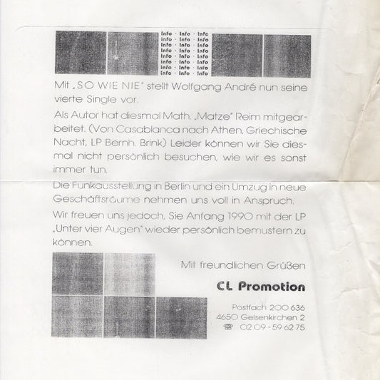 Wolfgang André - So Wie Nie Vinyl Singles Vinyl Goed / Hoesje Redelijk "VINYLSINGLES.NL"