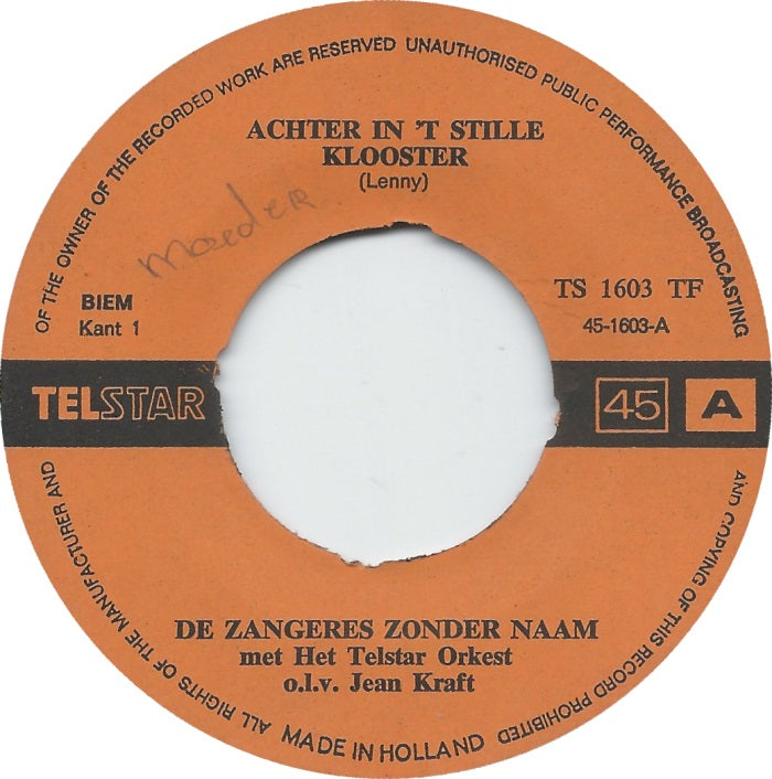 Zangeres Zonder Naam - Achter In 't Stille Klooster 28721 Vinyl Singles VINYLSINGLES.NL