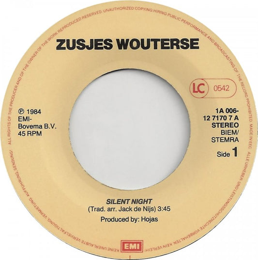 Zusjes Wouterse - Silent Night Vinyl Singles Vinyl Zeer Goed / Hoesje Goed "VINYLSINGLES.NL"